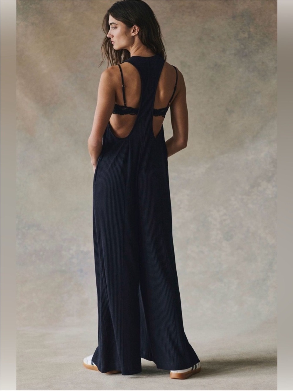 Free People Black Ribbed Zena Wide-Leg Jumpsuit—BRAND NWT - Picture 3 of 6